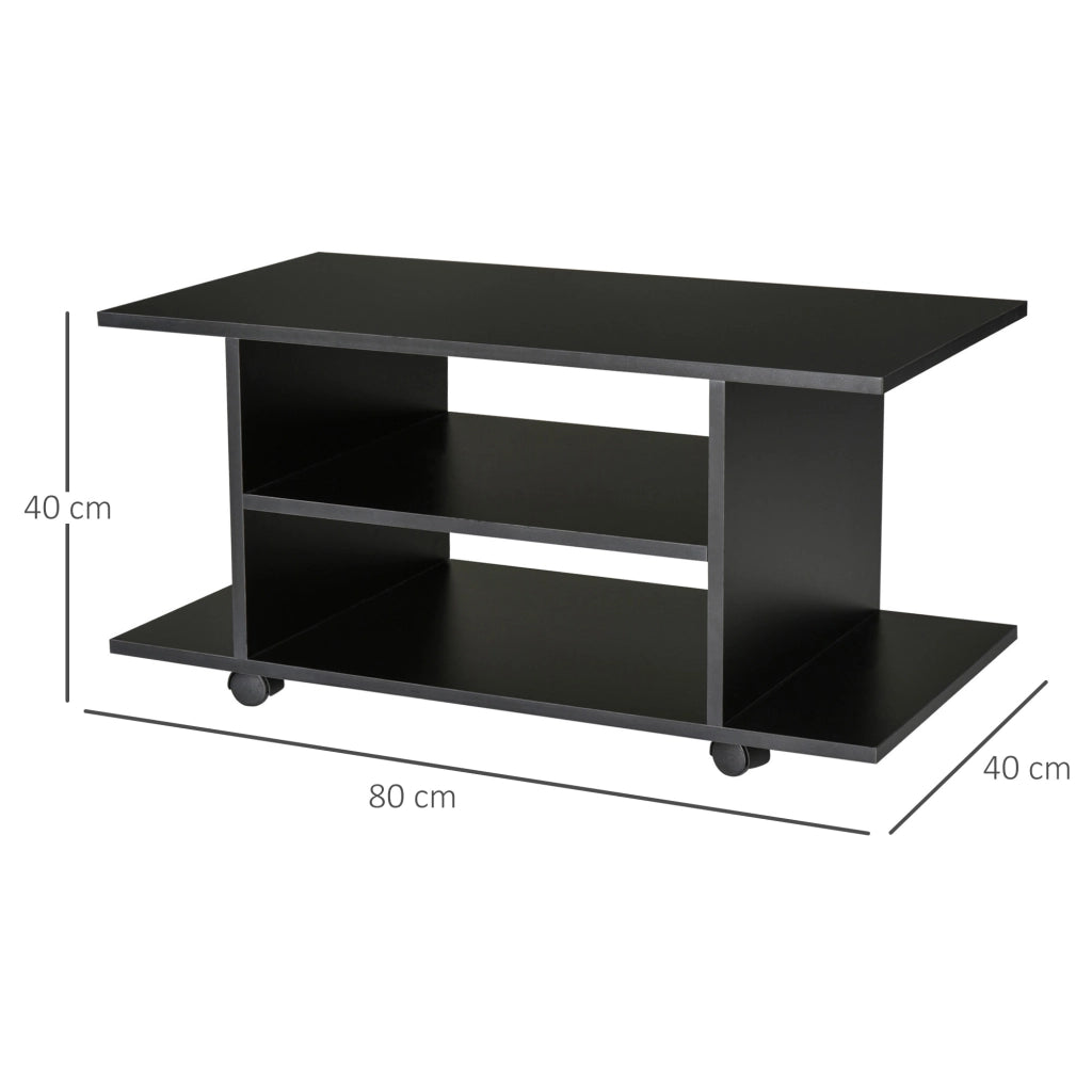 EasyComfort Mobile TV Moderno con Ripiani, Mobiletto Porta TV da 42" con Ruote Girevoli a Freni, 2 Piccolo Ripiani Laterali per Soggiorno e Camera da Letto, 80x40x40 cm, Nero