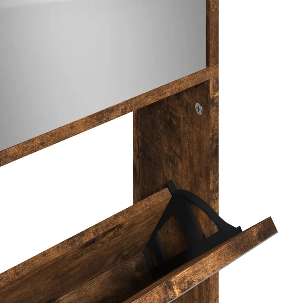Scarpiera mobiletto portascarpe mobile ingresso/corridoio/soggiorno con specchio 4 ripiani 63 x 17 x 134 cm marrone 02_0021895