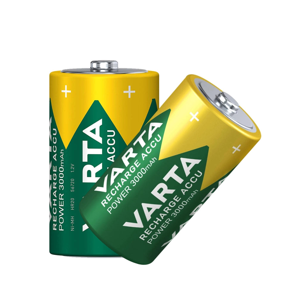 Set di 2 Batterie D 1.2 V Ricaricabili con Tecnologia NiMH e Capacità 3000 mAh Verde Varta