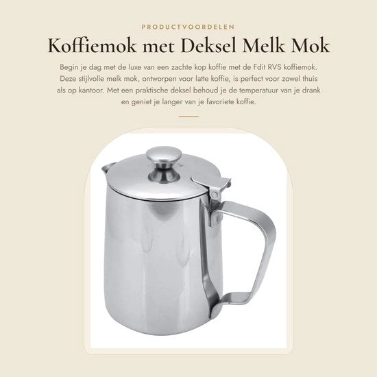 Mok per Latte e Caffè in Acciaio Inox Premium - Con Coperchio - Tappo Senza Gocce - Sostenibile - Per Caffè e Latte - In Acciaio Inox Resistentente all'Oxidazione - Bicchiere per Latte