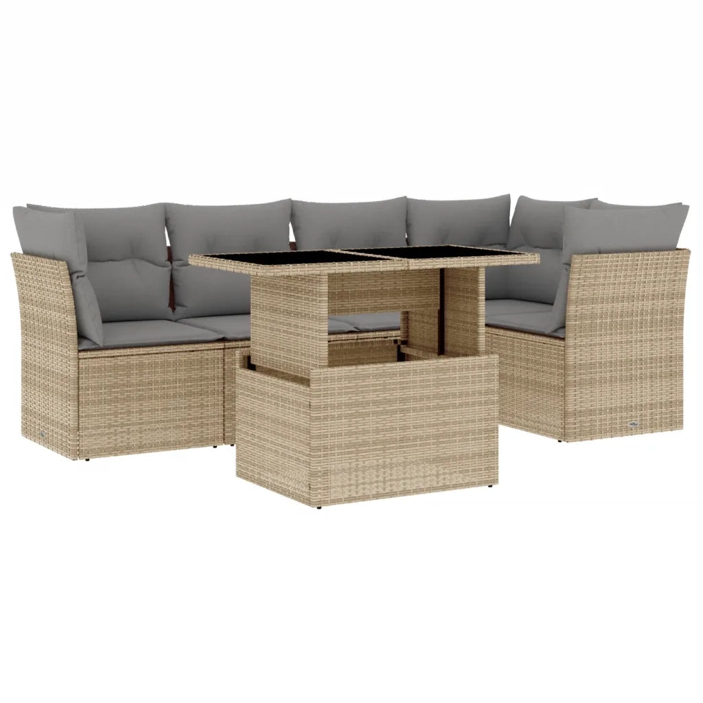 Set Divano da Giardino 6 pz con Cuscini Beige in Polyrattan