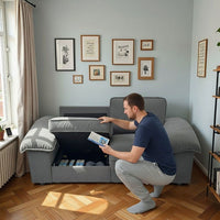 Divano 2 posti con contenitore - Xylo - Design cloud, tessuto morbido, grigio