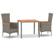 Set da Pranzo da Giardino 3 pz | Set Salotto da Giardino con Cuscini in Polyrattan Grigio