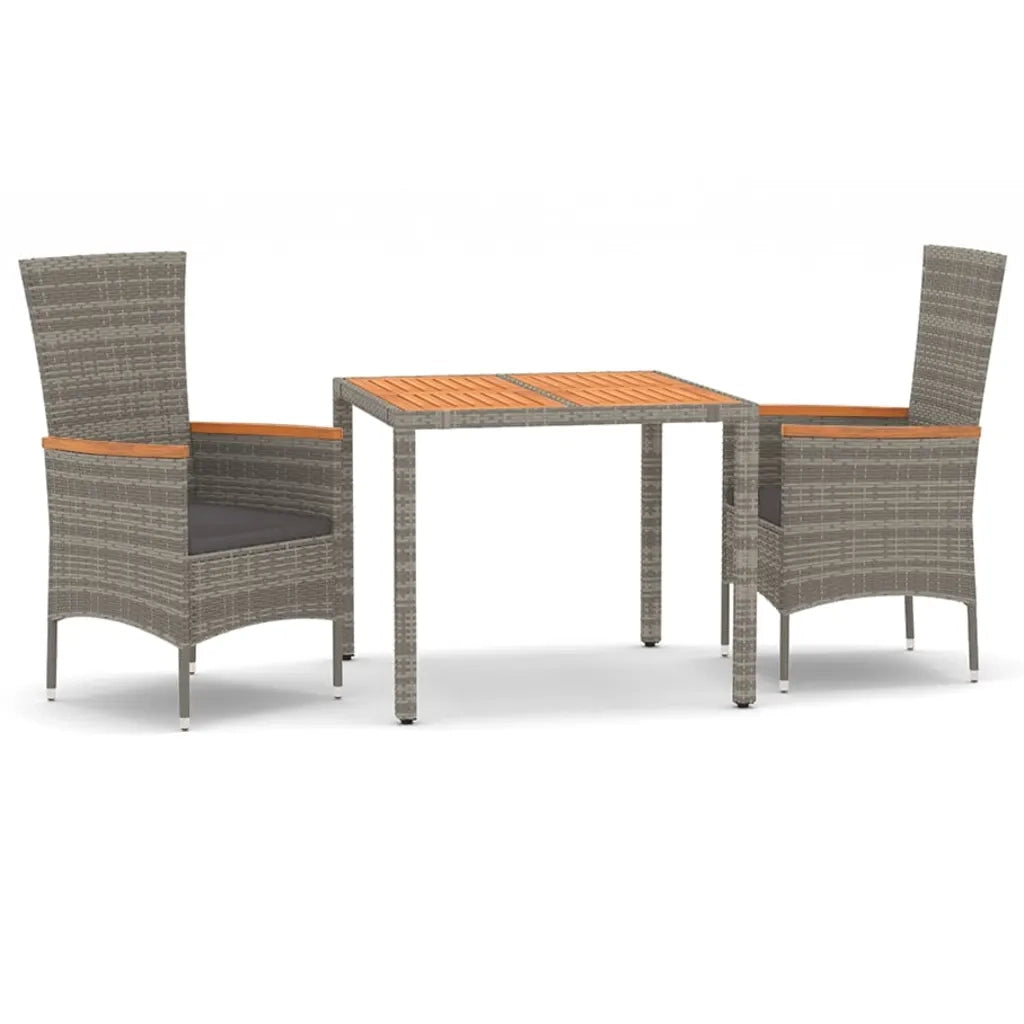 Set da Pranzo da Giardino 3 pz | Set Salotto da Giardino con Cuscini in Polyrattan Grigio
