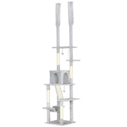 ALBERO TIRAGRAFFI A SOFFITTO CON ALTEZZA REGOLABILE 225-255 CM CON CASETTA E AMACA, GRIGIO CHIARO