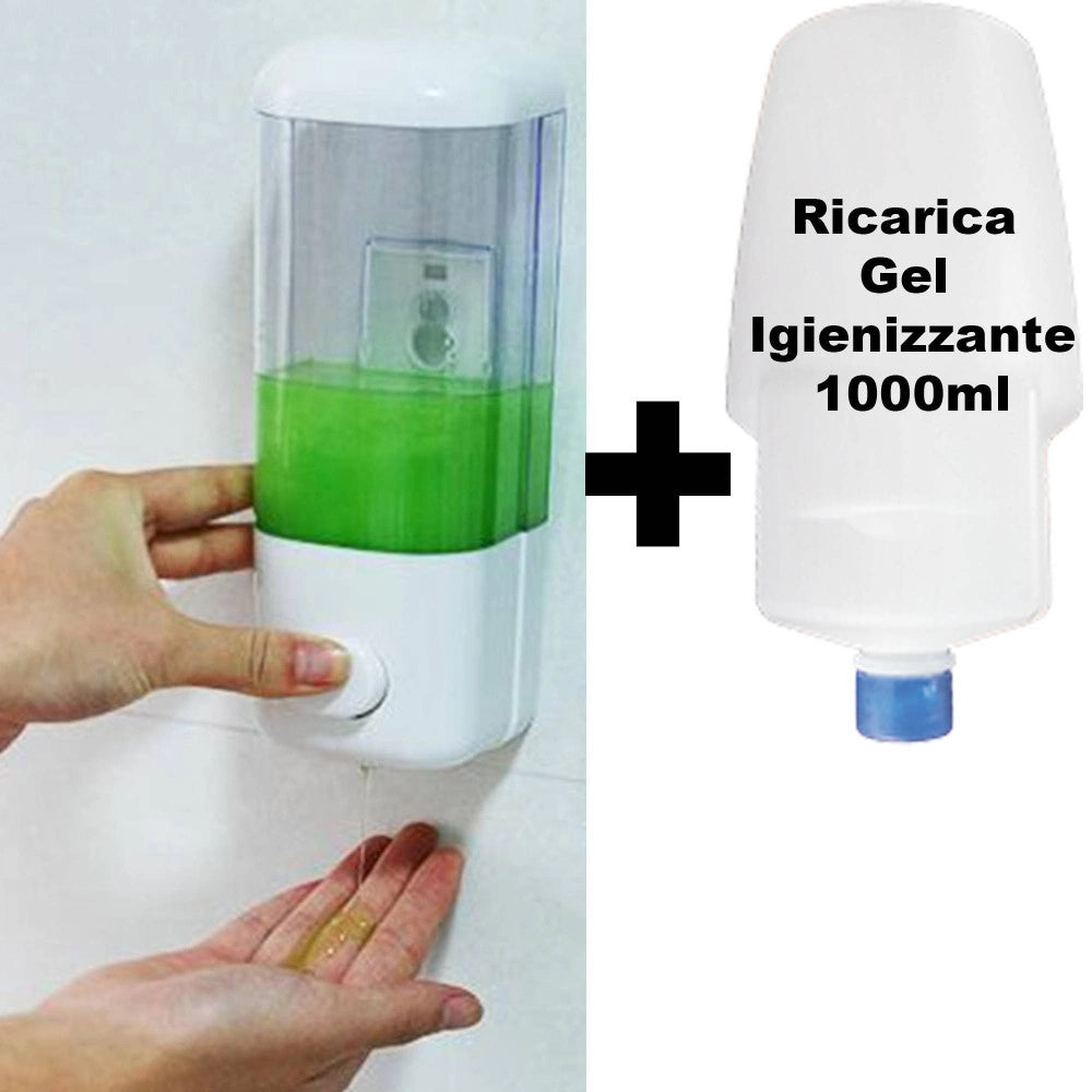 Trade Shop - Dispenser Per Gel Igienizzante Mani A Muro Con Ricarica Inclusa Da 1000ml 1 Lt -