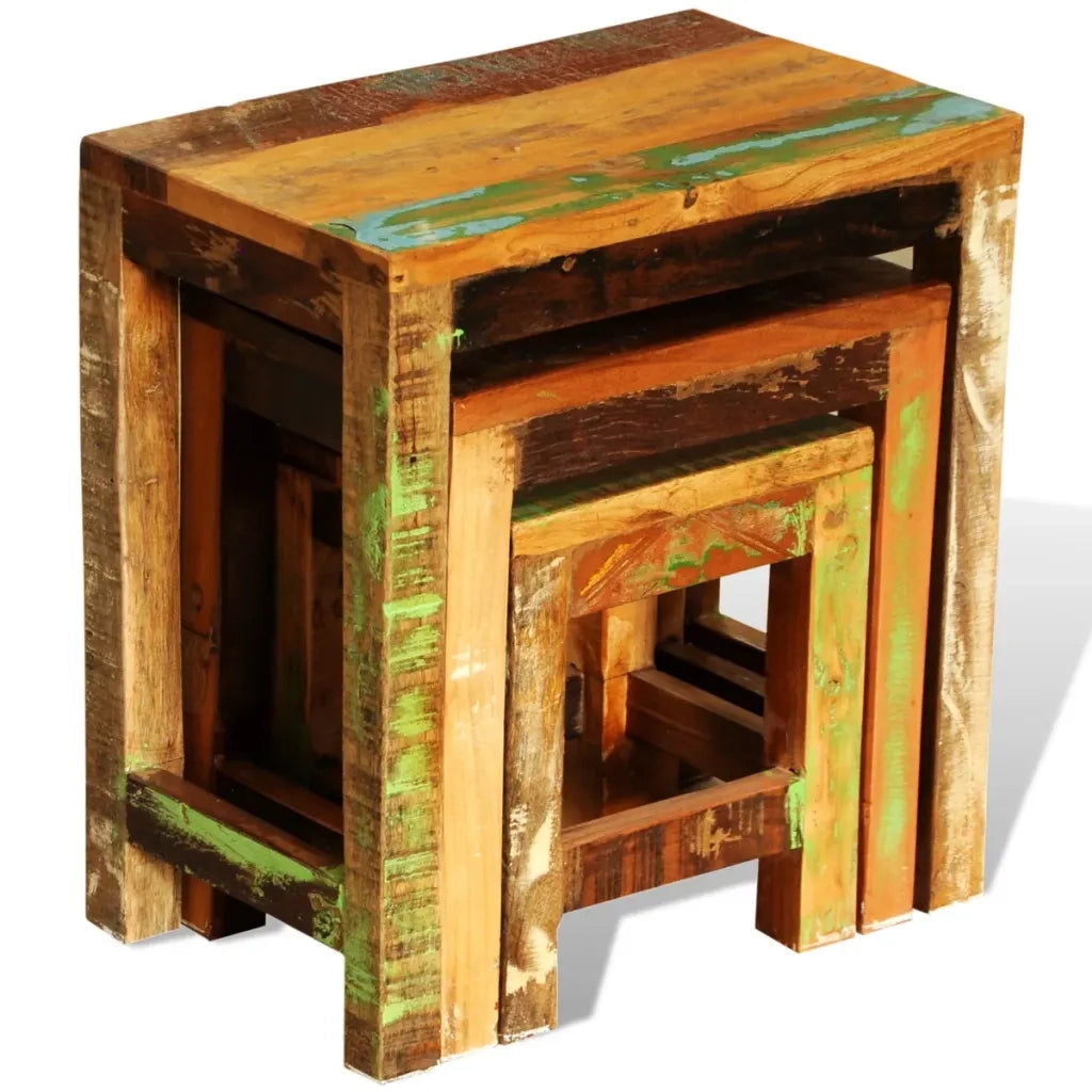 Tavolini Impilabili Set 3 pz | Tavolo laterale in Legno Vintage di Recupero