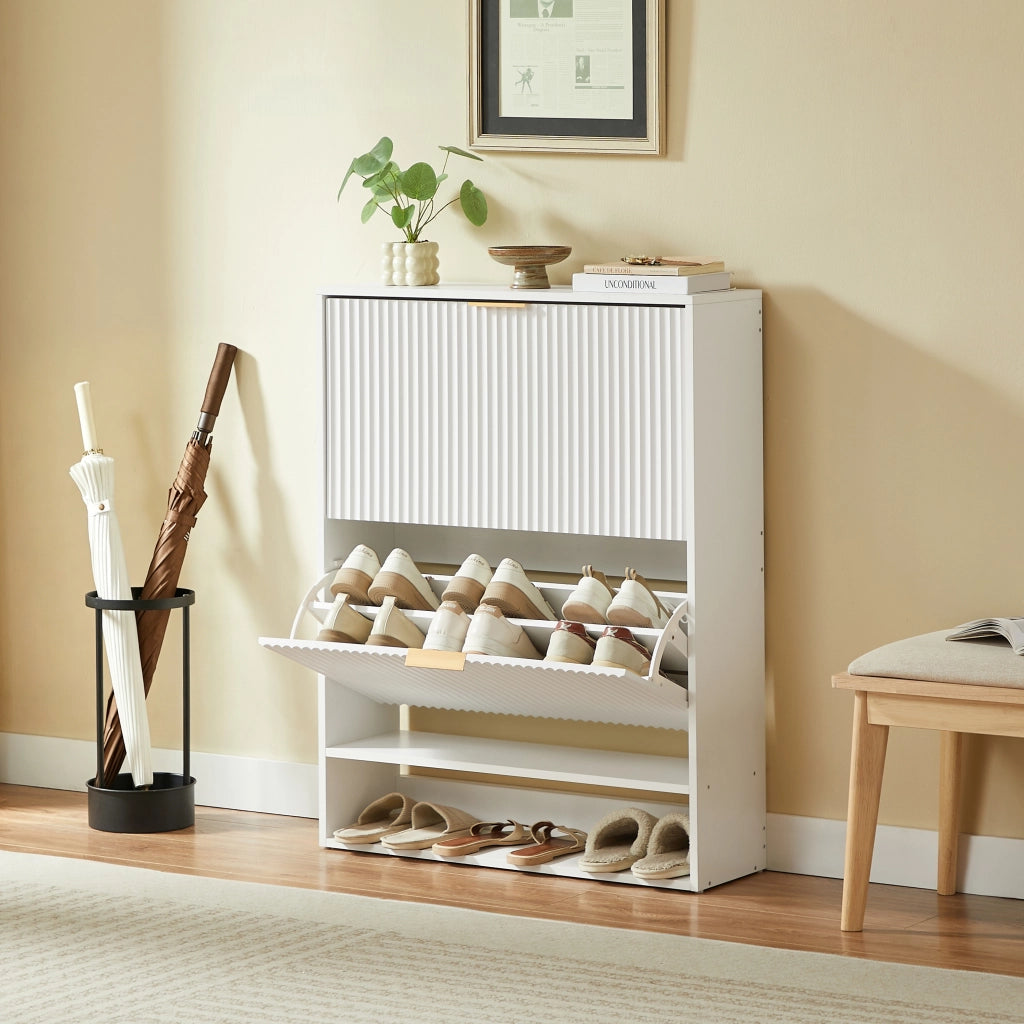Scarpiera salvaspazio 80 x 24 x 102 cm in bianco con ripiani regolabili e sistema antiribaltamento