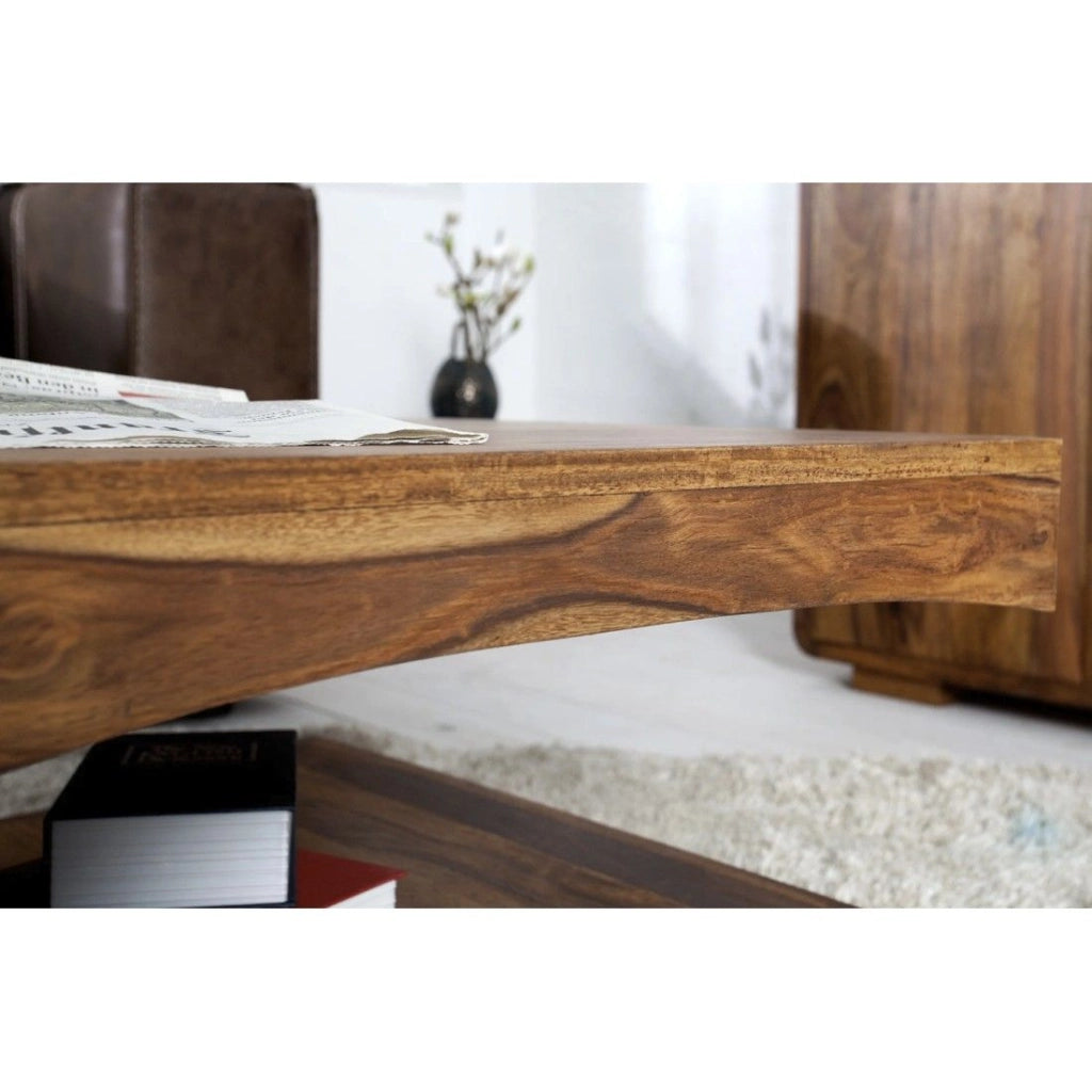Tavolino basso NOMA 118 cm in legno di sheesham – Tavolino design in legno massiccio con nicchie