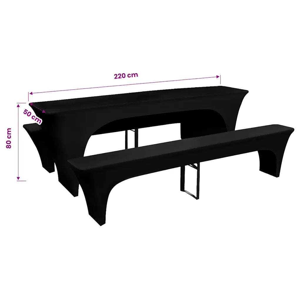 3 Fodere Elasticizzate Tavolo da Birra e panchine Nere 220x50x80 cm CFW6766761