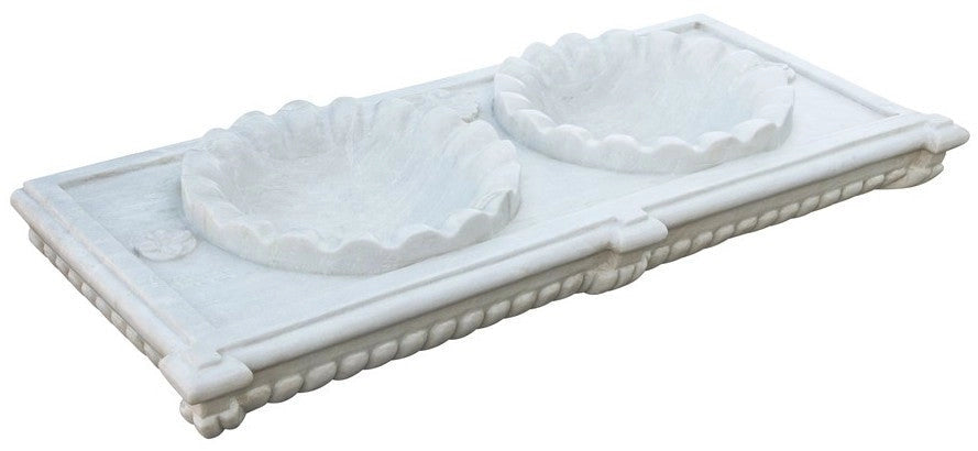 Biscottini Lavabo a due buche merlettate in marmo bianco L130xPR56xH15 cm Vasca realizzata