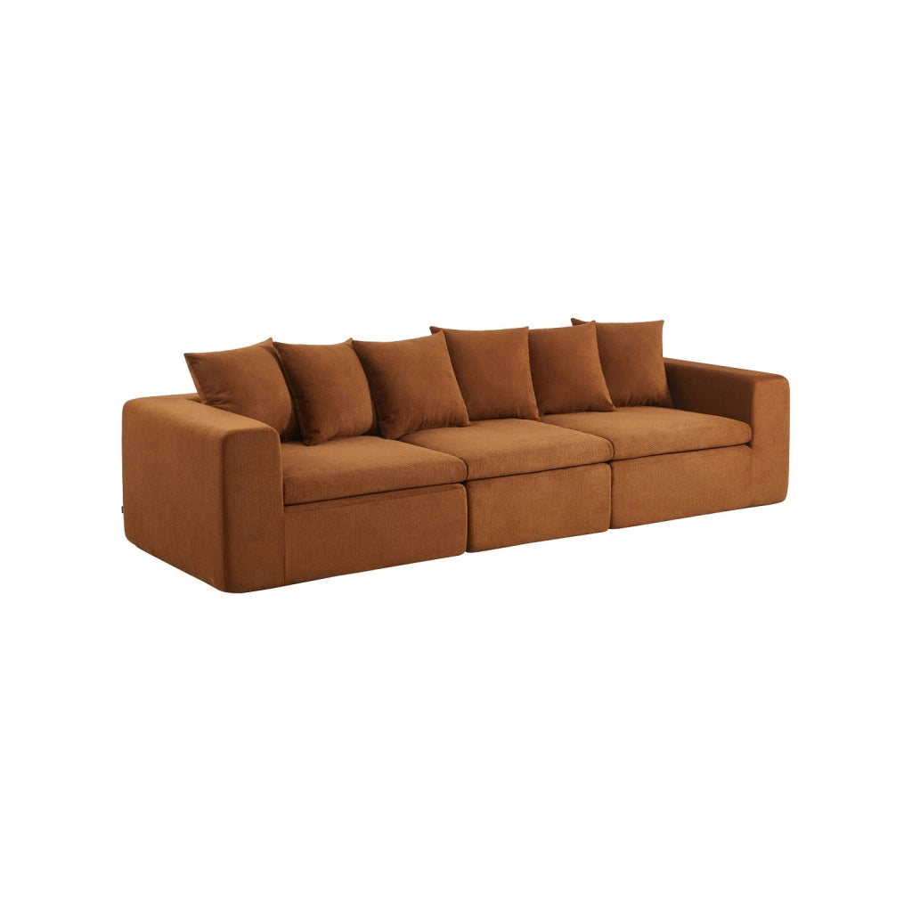 Divano modulare in tessuto ciniglia, 3 posti, terracotta