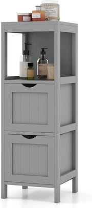 Mobile Bagno Stoccaggio a 3 Livelli, Colonna Bagno Cassettiera Armadio con Mensola Aperta e 2 Cassetti, Armadio su Piede per Soggiorno, Cucina, WC, 30 x 30 x 90 cm (Grigio)