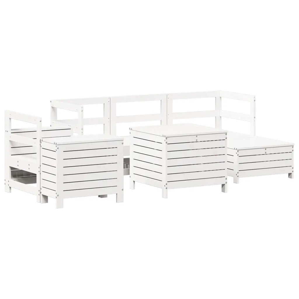 Set Divani da Giardino 7 pz Bianco in Legno Massello di Pino 3250525