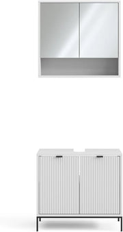 Set di mobili da bagno Eliza, Bianco, 70 cm, composto da specchio da bagno e mobile sottolavabo