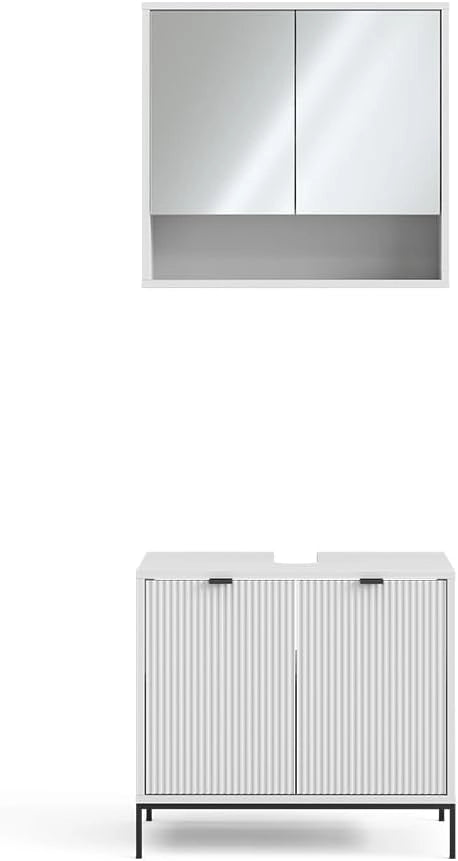 Set di mobili da bagno Eliza, Bianco, 70 cm, composto da specchio da bagno e mobile sottolavabo