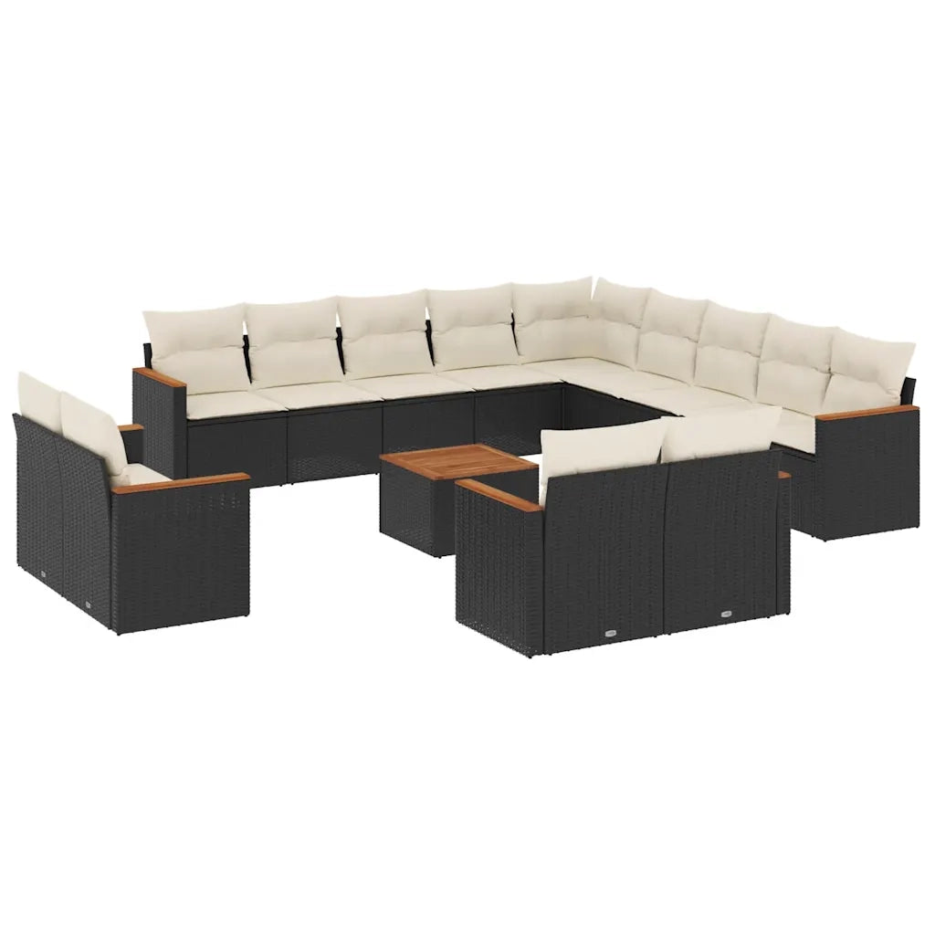 Set Divani da Giardino 14pz con Cuscini in Polyrattan Nero 3258934