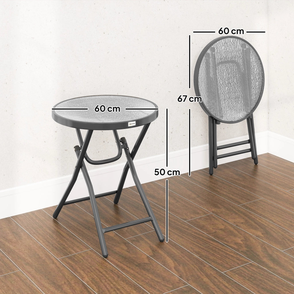 Tavolino rotondo pieghevole ¨C Xylo ¨C Metallo nero vetro temperato ? 60 x 50H cm