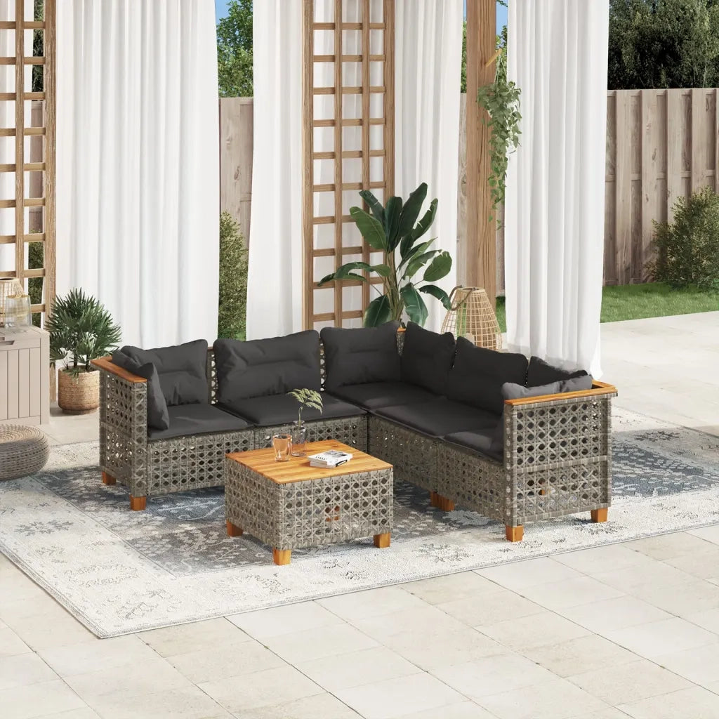 Set Divano da Giardino 6 pz con Cuscini Grigio in Polyrattan