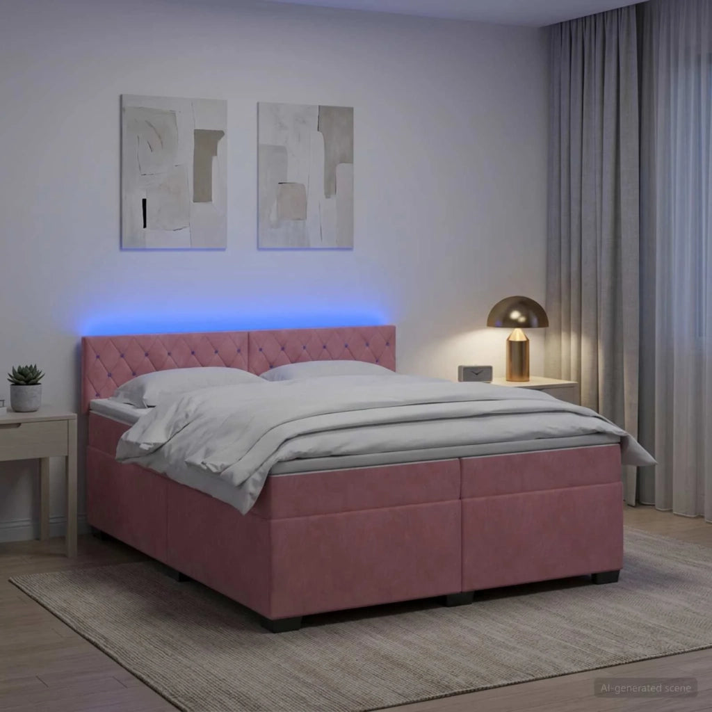 Letto con Box Spring, Materasso e LED Rosa 200 x 200 cm Velluto 3452245