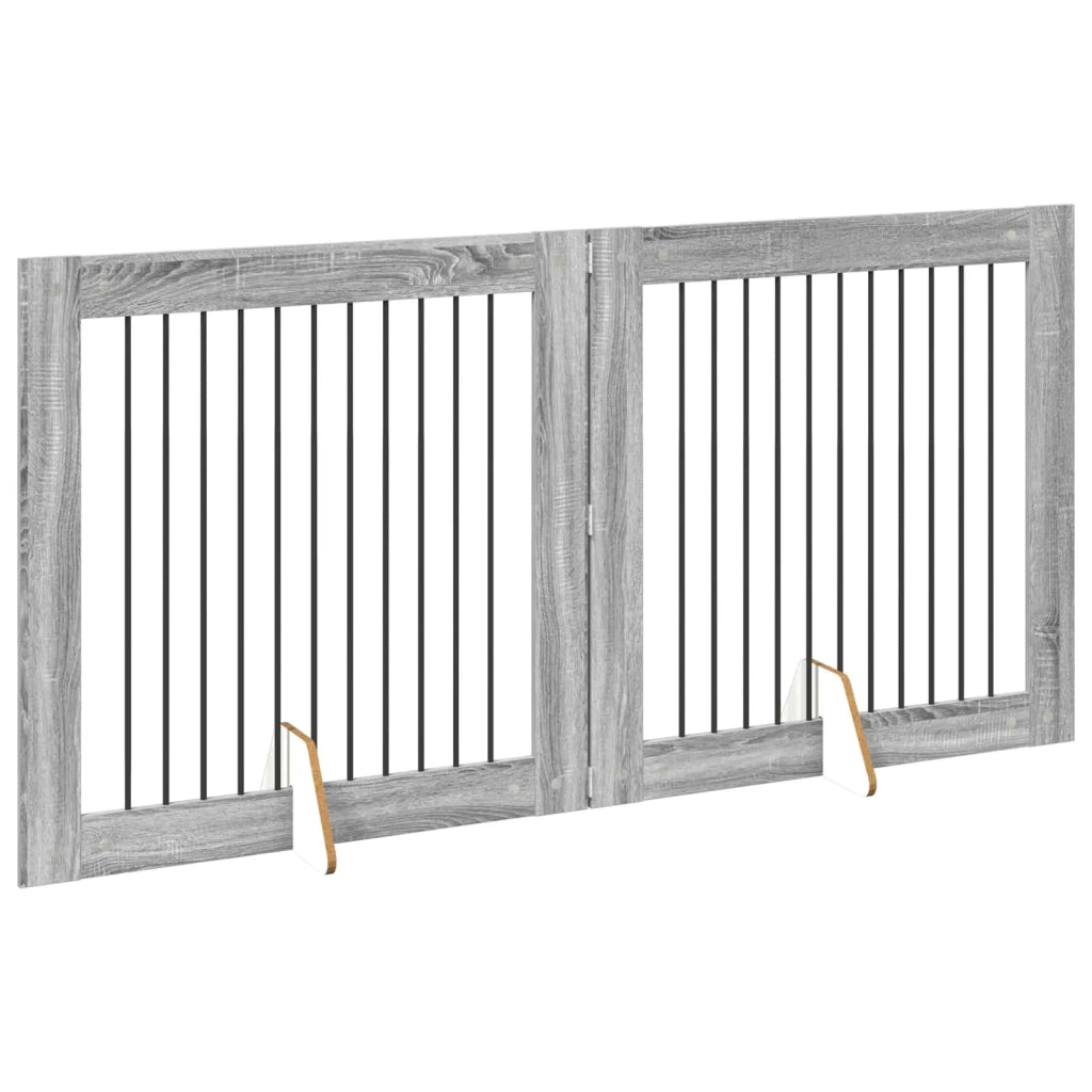 Cancello per cani pieghevole con supporti 2 pz Sonoma grigio 892028