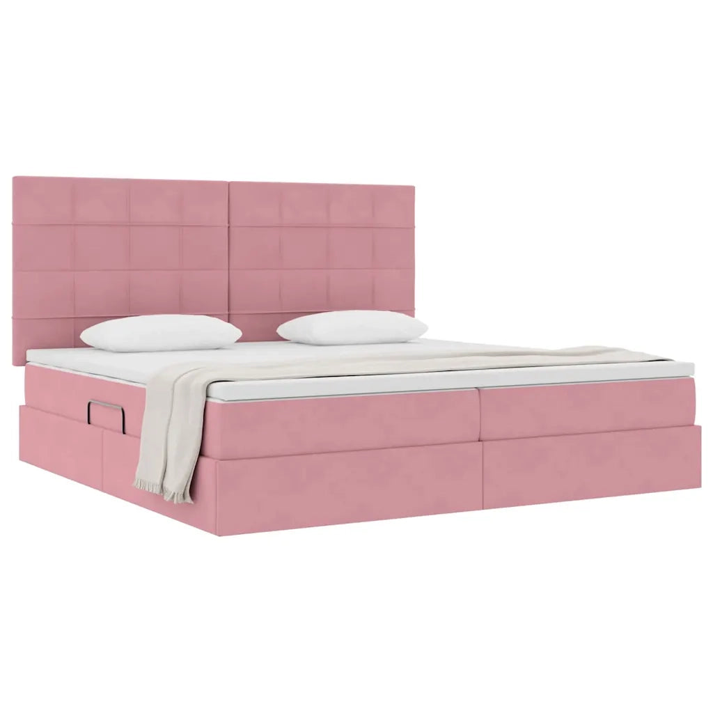Letto con contenitore e materasso Rosa 200 x 200 cm Velluto
