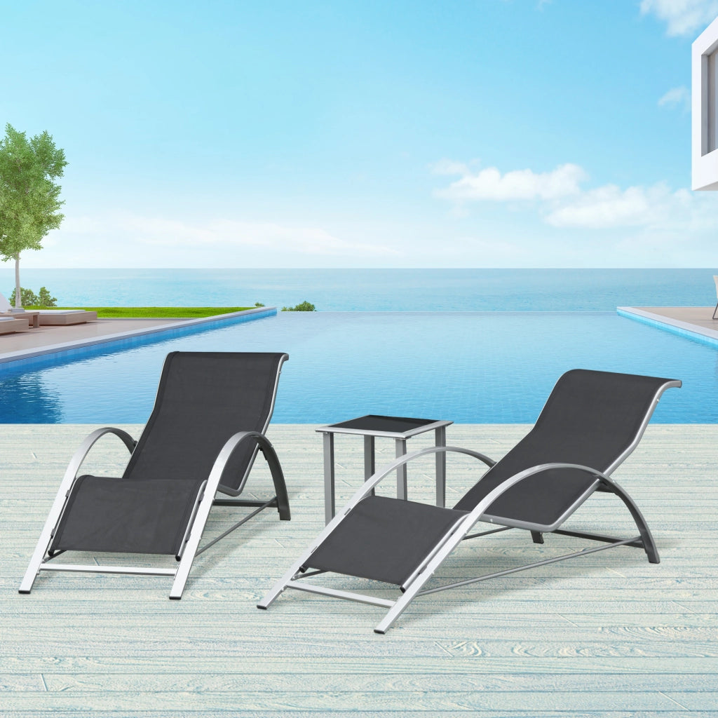 Set 2 lettini prendisole con tavolino ¨C Xylo ¨C vetro temperato textilene grigio antracite
