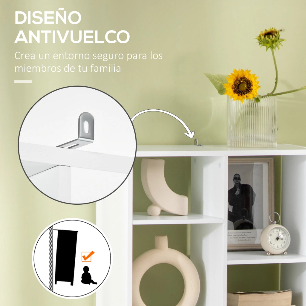 Libreria in Legno con 1 Cassetto e 9 Scomparti ¨C zephmum ¨C 60x26x158 Bianco