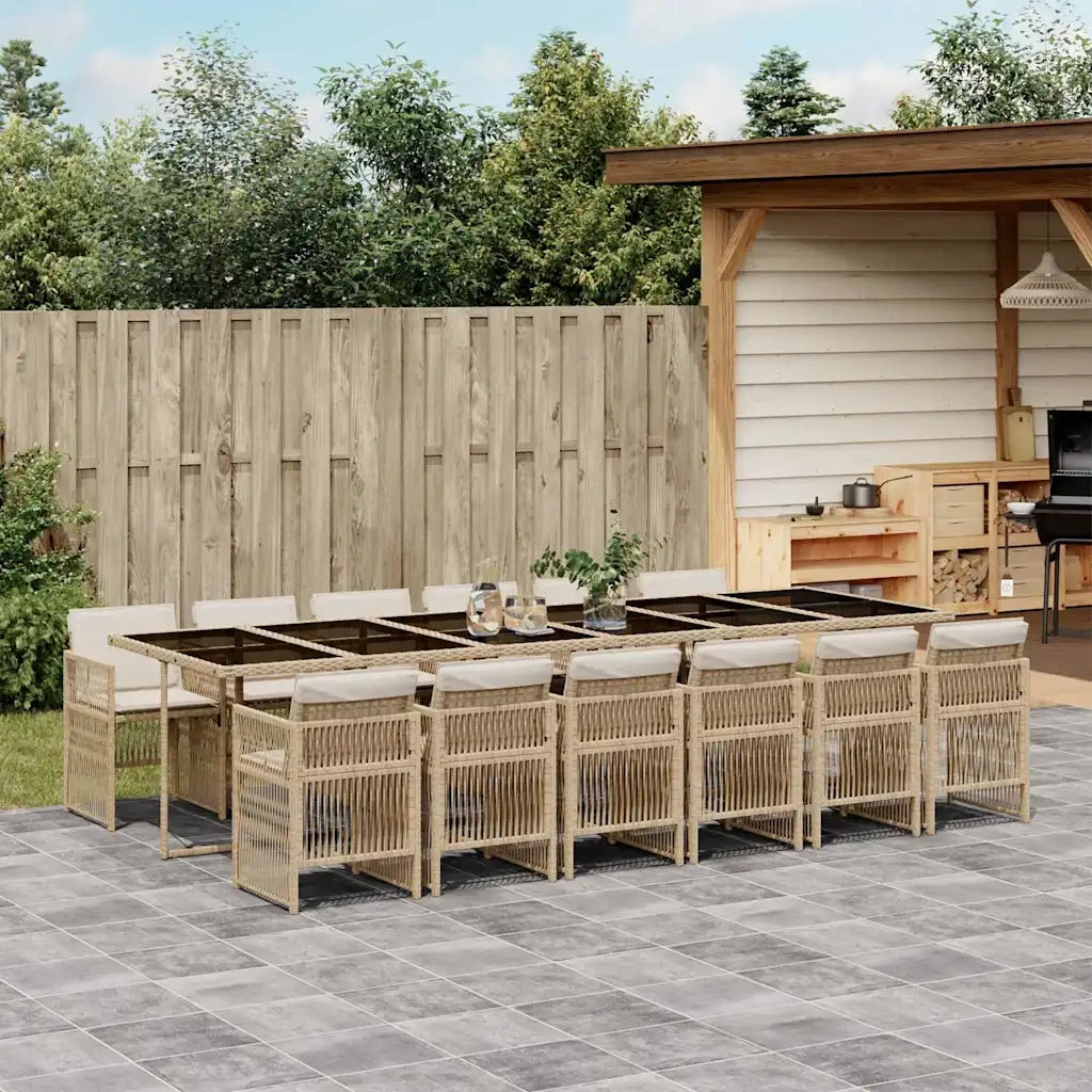 Set da Pranzo da Giardino 13 pz con Cuscini Beige in Polyrattan 3210946