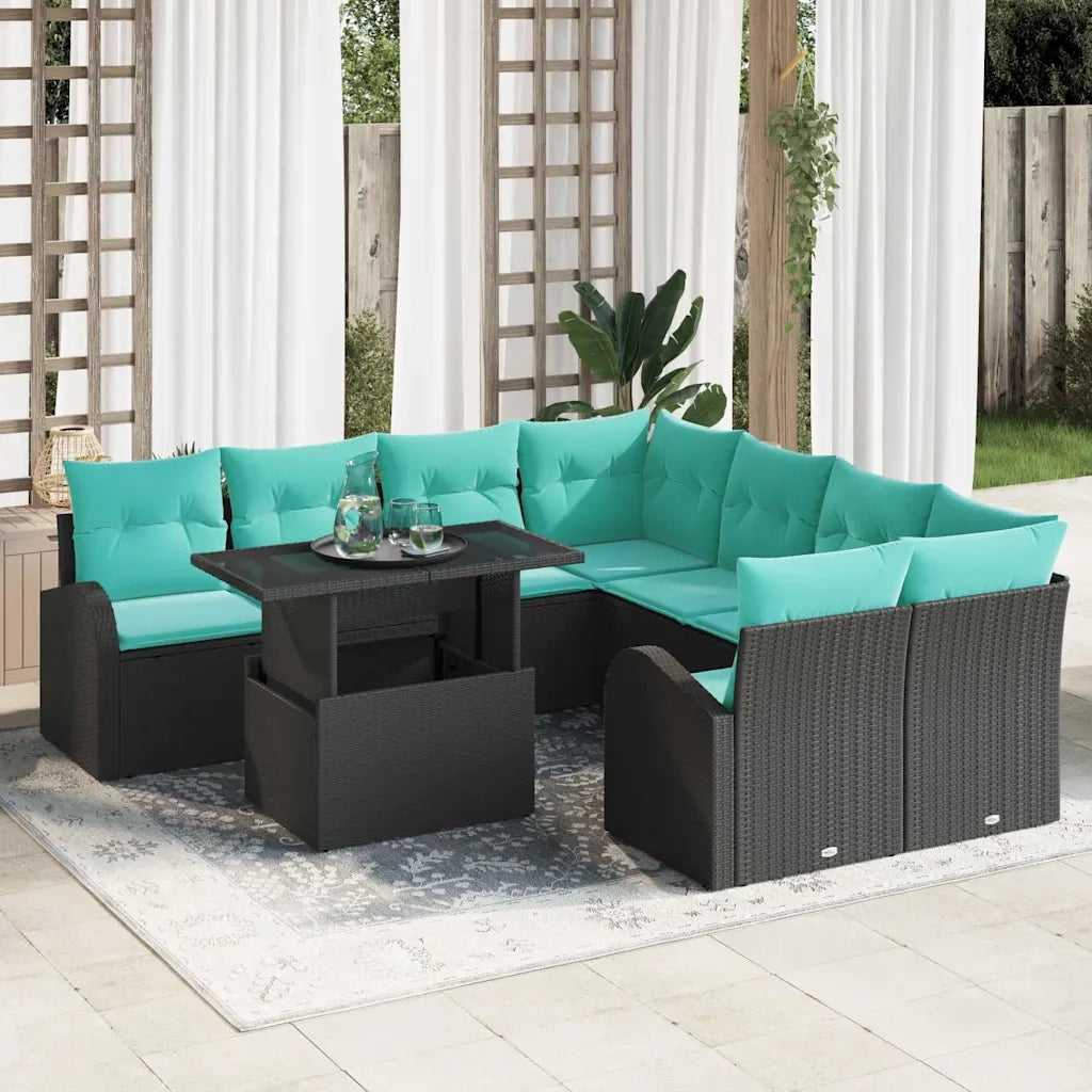 Set Divano da Giardino 9 pcs Nero Rattan in Polipropilene 3357359