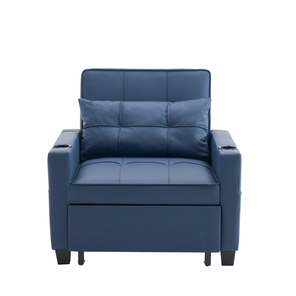 Poltrona letto 3 in 1 - con schienale regolabile; USB e tasca laterale - blu
