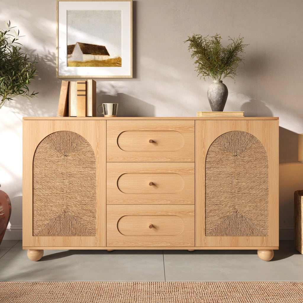 Sideboard naturale 140x40x80 cm con 2 ante e 3 cassetti