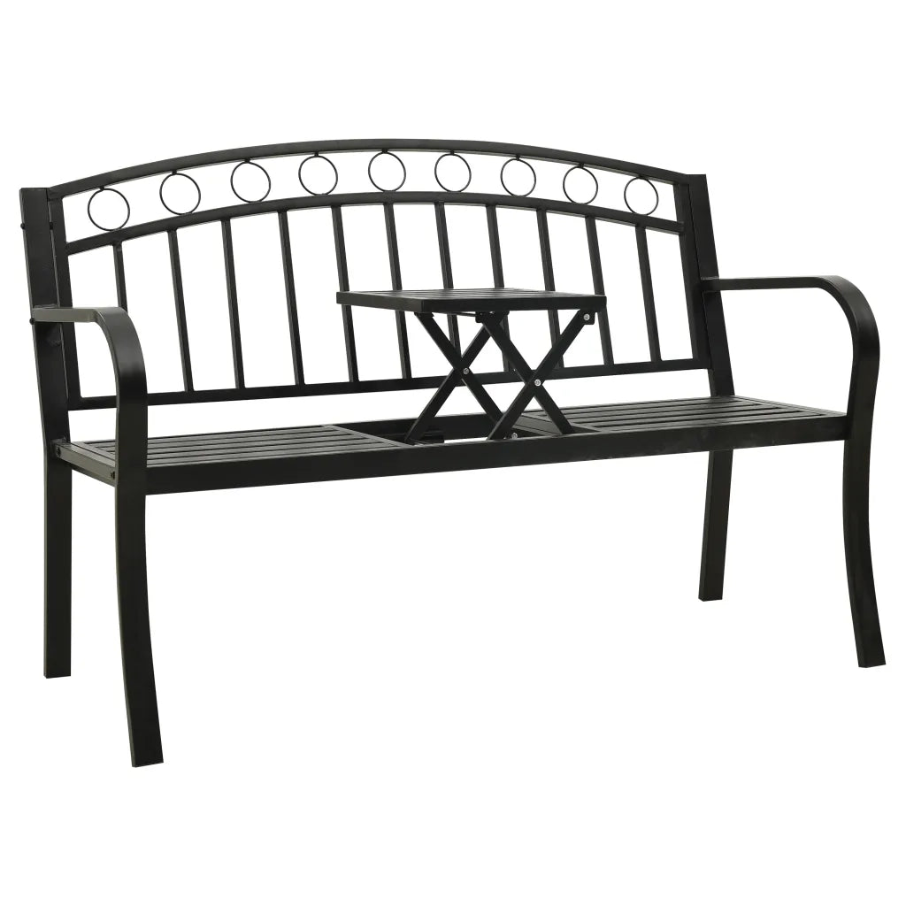 Panca da Giardino con Tavolino Nero 120 cm Acciaio