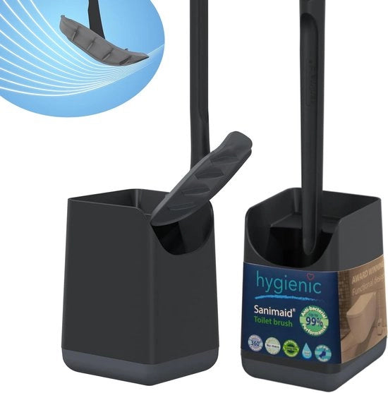Spazzola per il water Silicone Dublin Nero - Massima Igiene Spazzola per il water - Spazzola per il water con Antibatterico - Senza Gocce - Manico Lungo Ergonomico - Supporto per Spazzola per il water Fissa al Pavimento