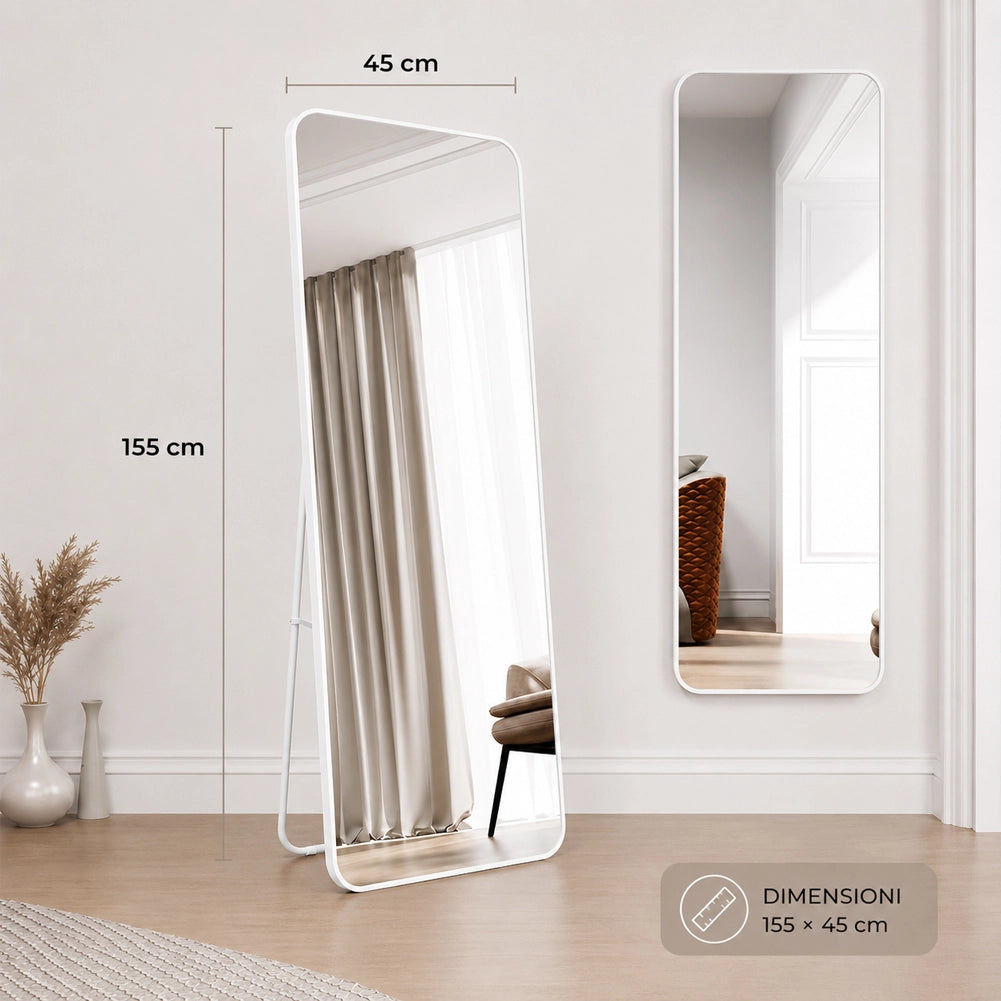 Specchio da Terra e da Muro Rettangolare Bianco Decorazione Interni 155x45 cm