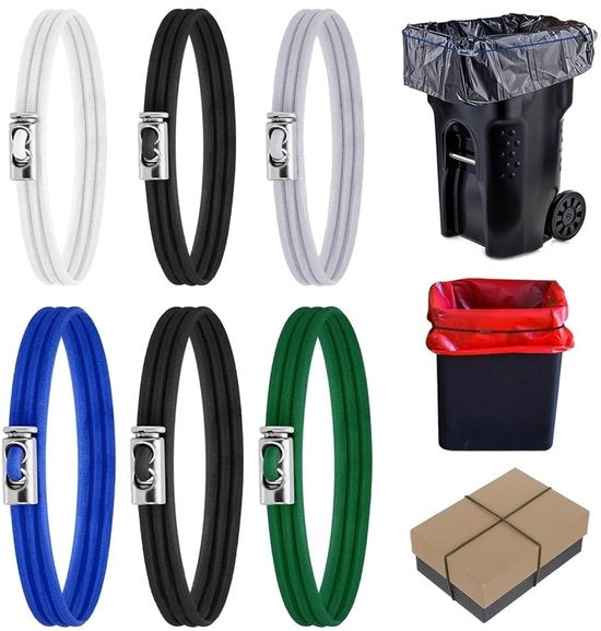 Bande per contenitore per rifiuti 6 pezzi - Cinture in gomma flessibili - Dimensioni grandi/piccole - Durata elevata - Cinture in gomma colorate per uso domestico - Per cucina/bagno - Cinture per sacchi di rifiuti