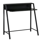 Scrivania lineare con ripiano e passacavi; struttura in MDF e metallo nero; per ufficio e studio; 84×45×85 cm