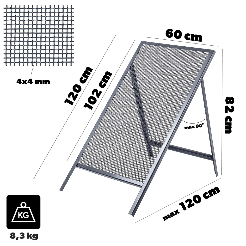 Setaccio da costruzione KADAX per sabbia, terra, muratura, 120x60 cm, ghiaia, maglia 4 mm
