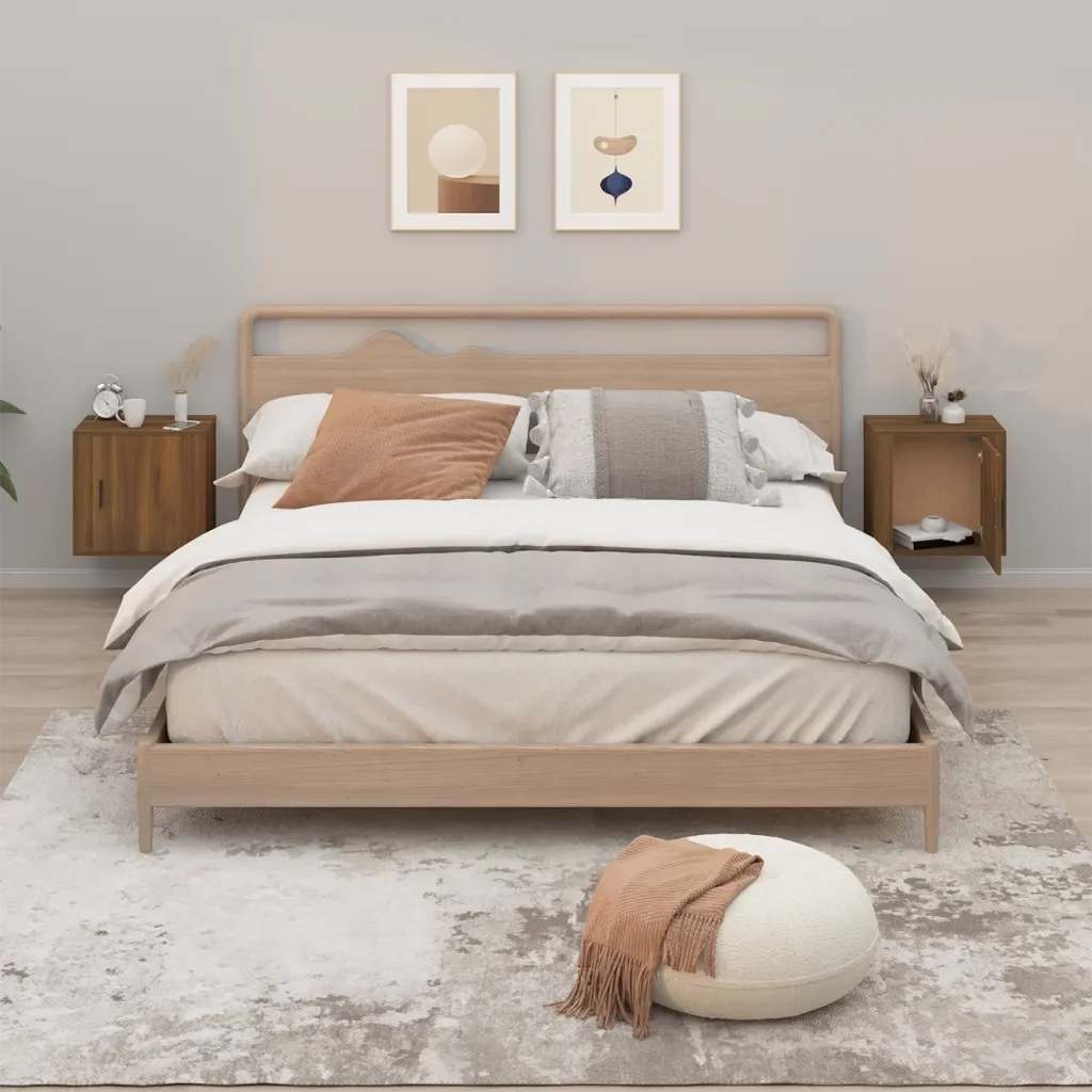 Set di 2 Comodini | Armadio da Notte | Mobiletto da notte a Muro Rovere Marrone 50x30x47 cm