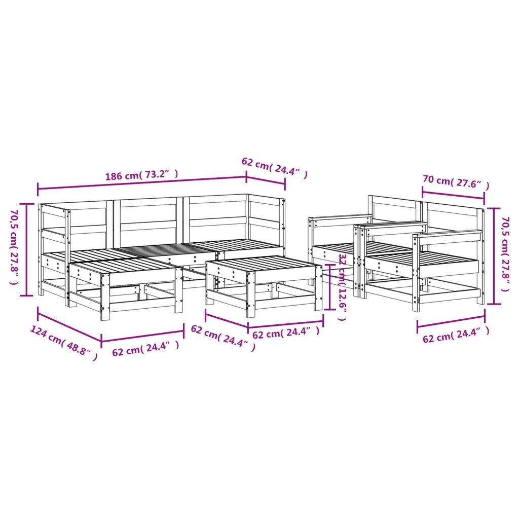 Set Salotto da Giardino 7 pz in Legno Massello di Pino 3186242