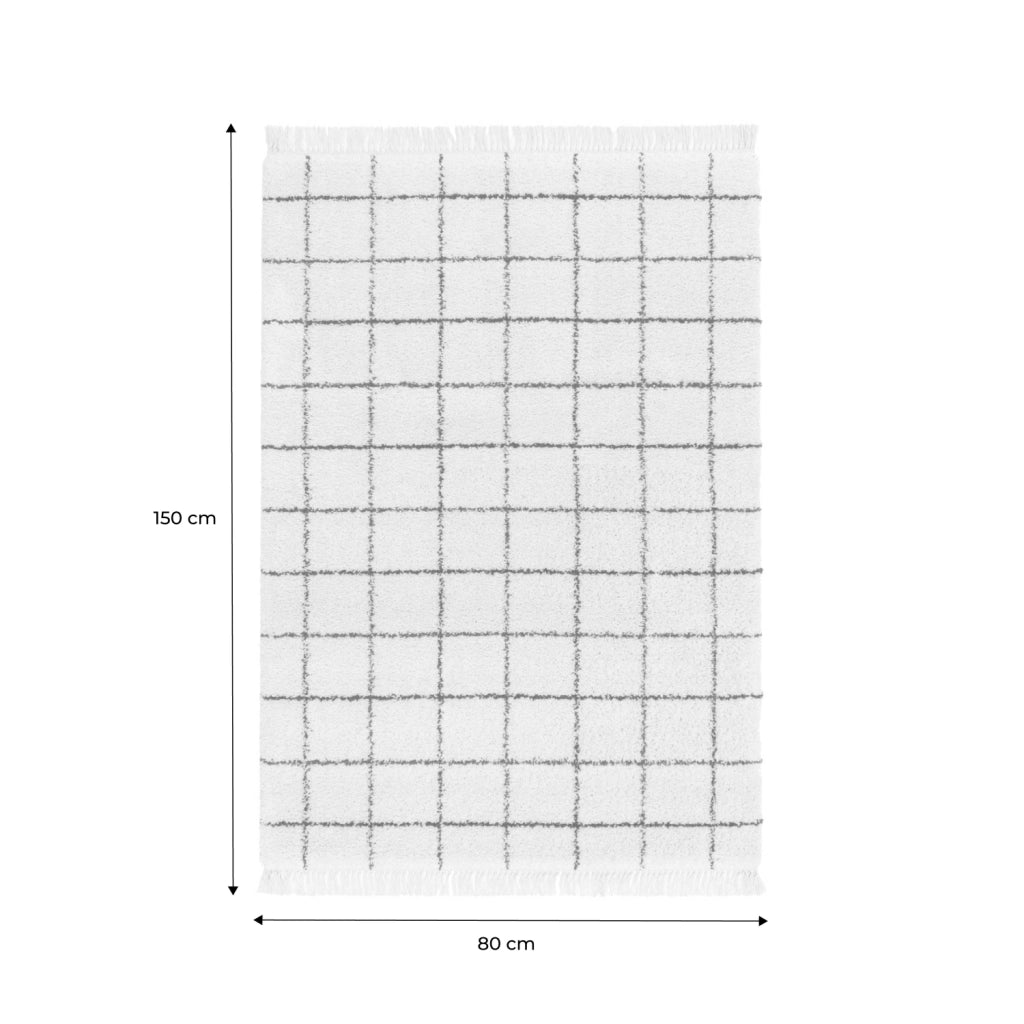 Tappeto interno shaggy motivo a griglia multicolore con frange