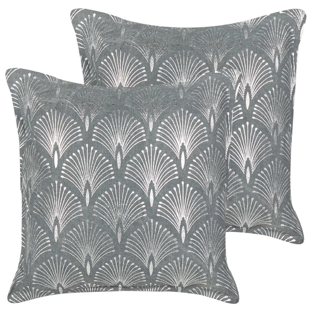 Set di 2 cuscini moderni in cotone grigio con motivo geometrico fatti a mano e sfoderabili 45 x 45 cm con imbottitura stile boho