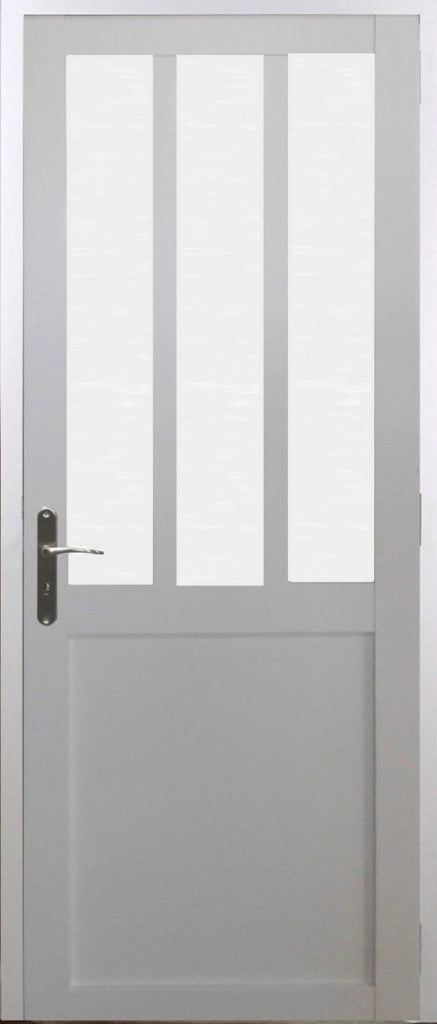 Blocco porta officina BIANCO vetro satinato H204 x L73 spingendo a destra Dimensioni tavolo