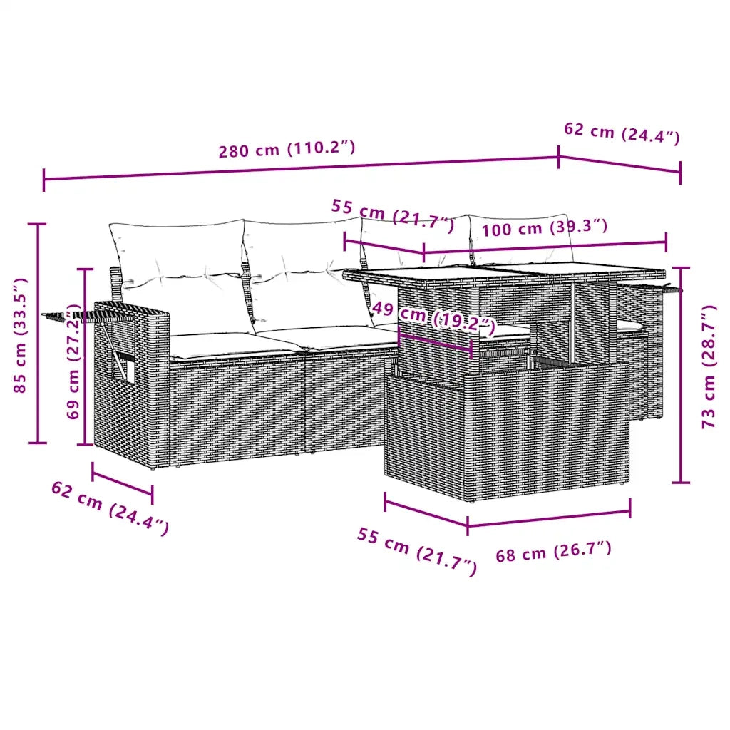 Set Divani da Giardino 5 pz con Cuscini Grigio in Polyrattan 3267731