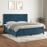 Giroletto a Molle con Materasso Blu Scuro 200x200 cm in Velluto