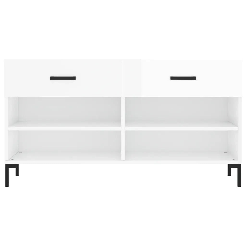 Panca Porta Scarpe | Scarpiera | Mobile per scarpe Bianco Lucido 102x35x55 cm Legno Multistrato