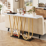 Tavolo consolle 120x29.5x80 cm con piano effetto marmo; ripiano inferiore; MDF e metallo bianco