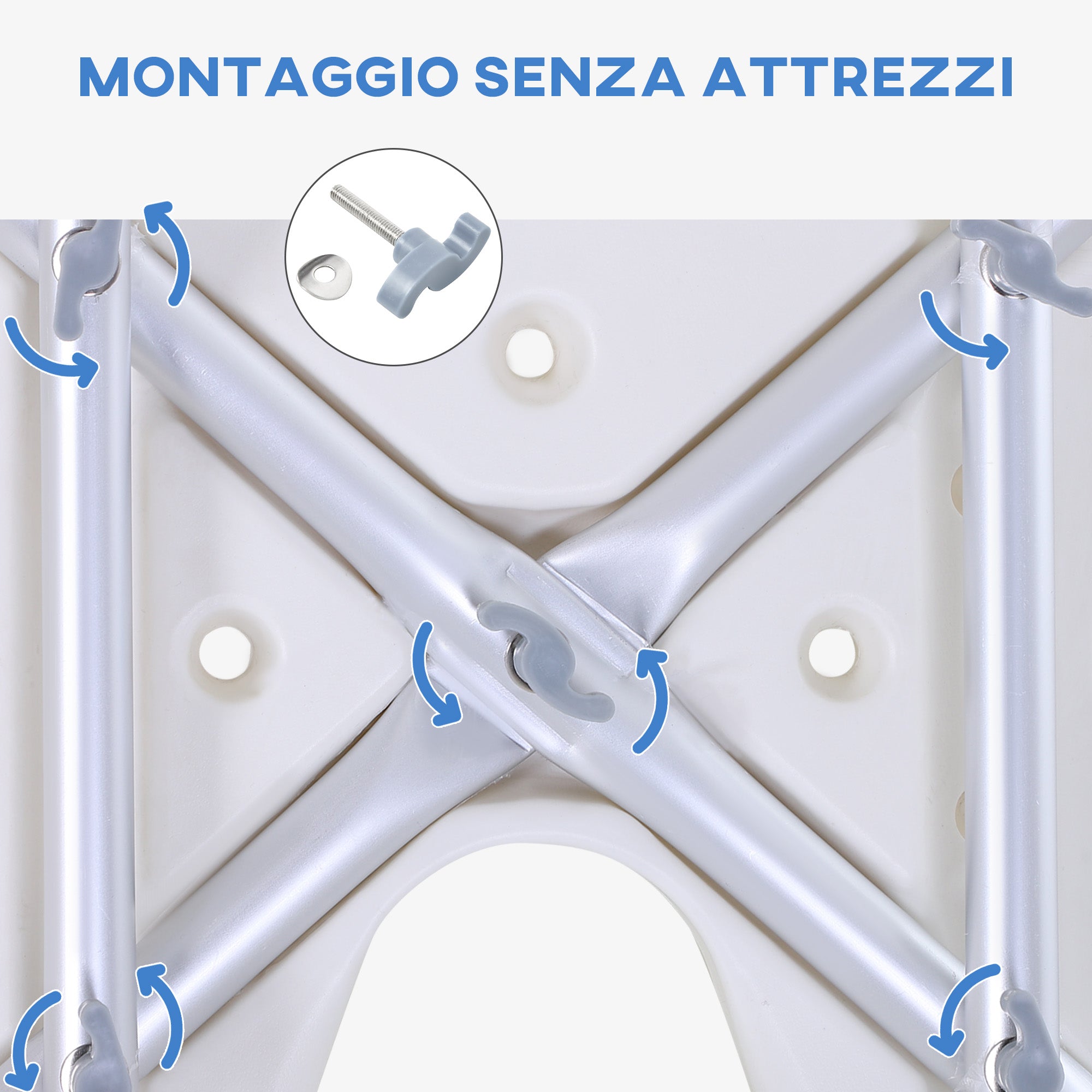 Sedia da Doccia Regolabile su 8 Livelli con Fori di Drenaggio in Alluminio e PE Bianco e Argento