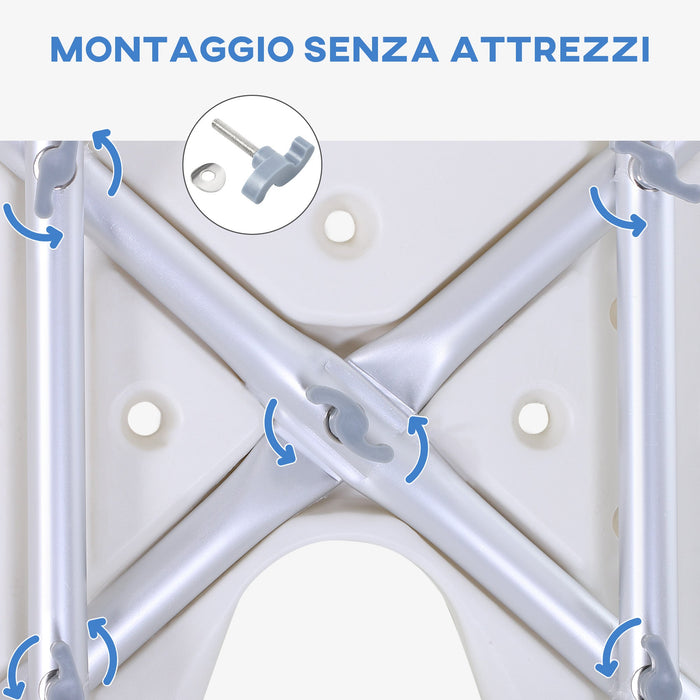 Sedia da Doccia Regolabile su 8 Livelli con Fori di Drenaggio in Alluminio e PE Bianco e Argento