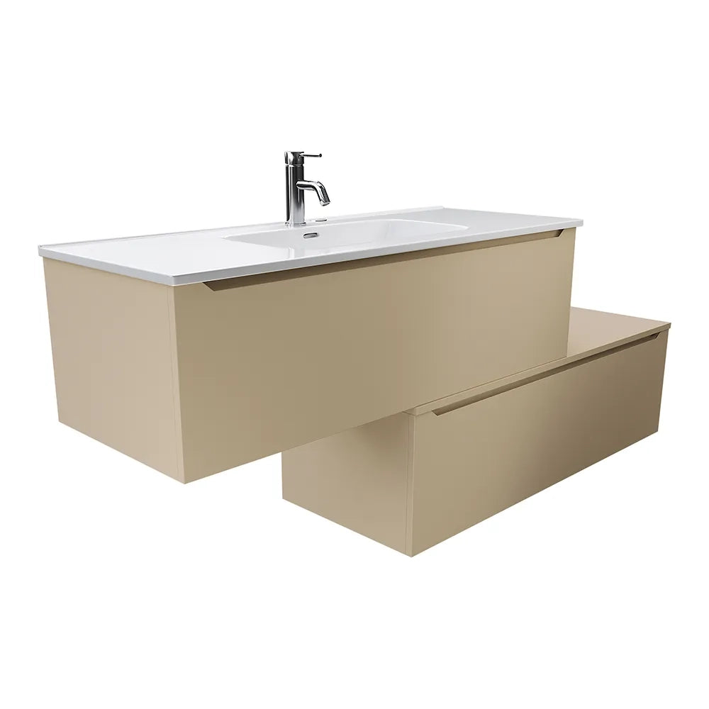Mobile bagno sospeso modulare 90 cm sabbia opaco due cassetti con lavabo | Bako